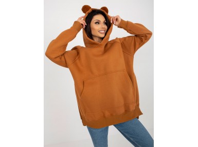 Sweat à capuche court femme avec pompons -marron clair