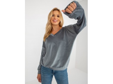 Sweat-shirt en velours - gris et bleu