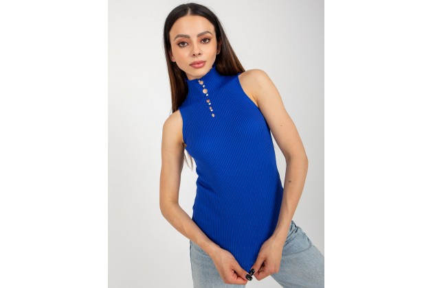Top sculptant à col montant - cobalt
