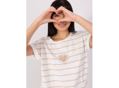 T-shirt rayée - blanc et beige