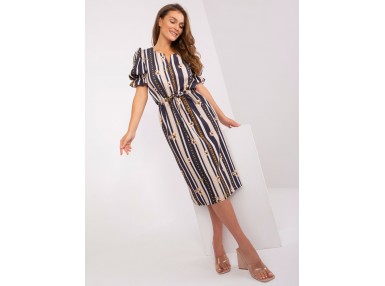 Robe courte à manches bouffantes et imprimé fleuri rayé  -  bleu marine