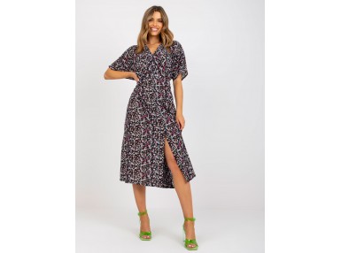Robe portefeuille imprimée femme - noire