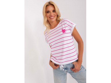 T-shirt imprimé rayé - blanc et rose