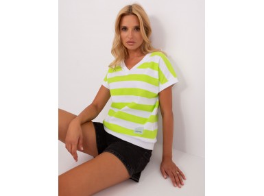 T-shirt col V - blanc et vert