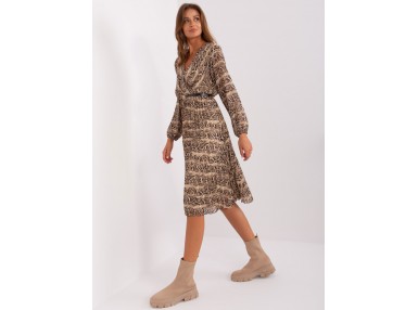 Robe portefeuille à manches longues avec imprimé animal - noire et beige