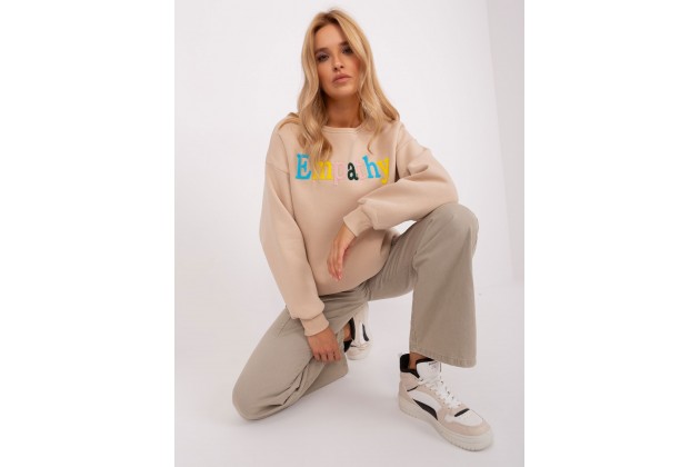 Sweat-shirt à encolure ronde et imprimé - beige