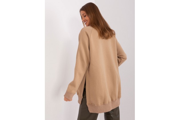 Sweat long à encolure ronde - beige foncé
