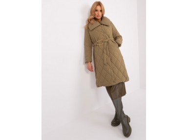  Manteau long matelassé avec col châle et ceinture - kaki