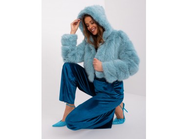 Veste court en fausse fourrure à capuche  - menthe