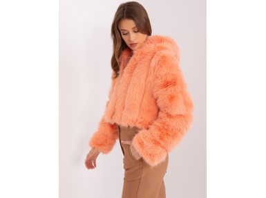 Veste court en fausse fourrure à capuche  - pêche