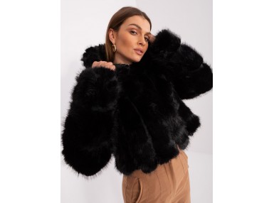 	Veste court en fausse fourrure à capuche -- noire