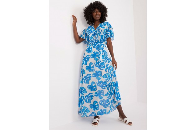 Robe mi-longue à imprimé fleuri - bleu