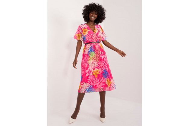 Robe mi-longue à imprimé fleuri - rose