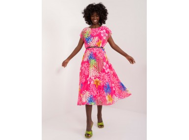Robe mi-longue à imprimé fleuri - rose