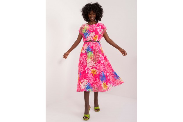 Robe mi-longue à imprimé fleuri - rose