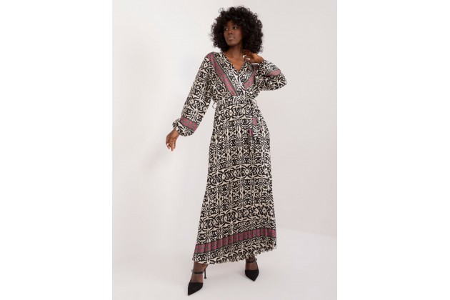 Robe longue d'été à imprimé avec des manches longues - noir