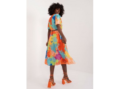 Robe portefeuille mi-longue plissée - orange