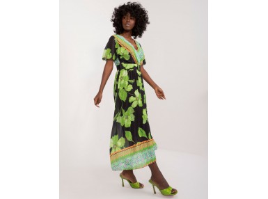 Robe mi-longue à imprimé fleuri - noir et vert
