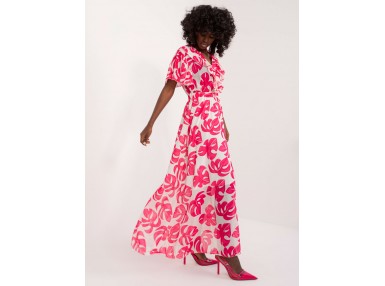 Robe mi-longue à imprimé fleuri - fuchsia