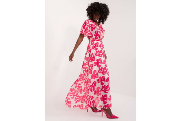 Robe mi-longue à imprimé fleuri - fuchsia