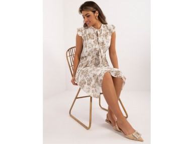 Robe mi-longue imprimée - blanc et beige