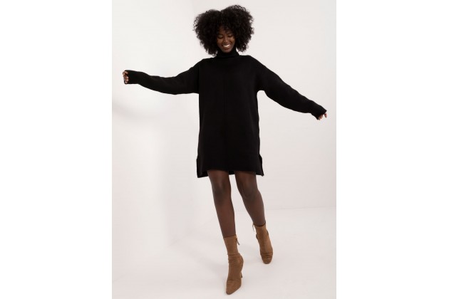 Robe tunique courte à col roulé - noire