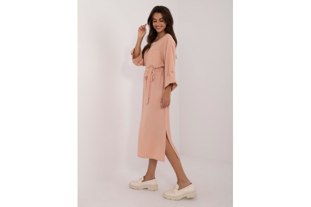 Robe longue  avec col ras de cou - pêche