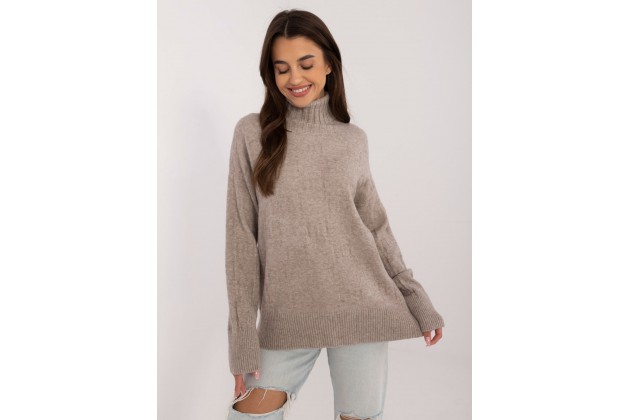 Pull col roulé en maille douce - beige