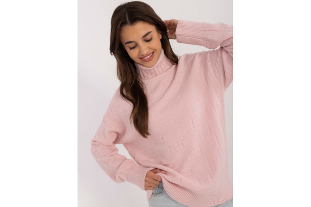 Pull col roulé en maille douce - rose clair