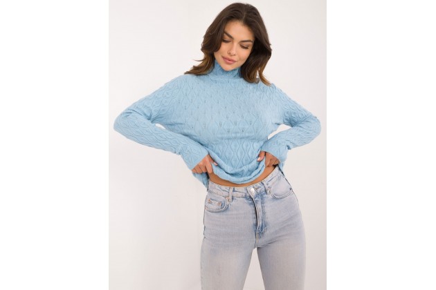 Pull col roulé - bleu clair