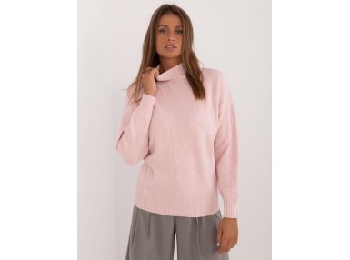 Pull en cotton à col roulé - rose