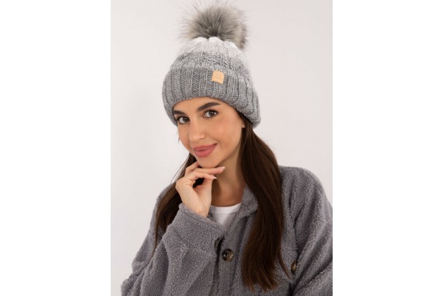 Bonnet avec pompon - gris