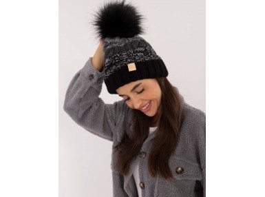 Bonnet avec un pompon - noir