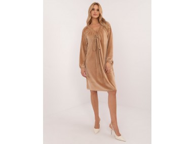 Robe courte en velours à manches longues - chameau