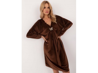 Robe courte en velours à manches longues - marron