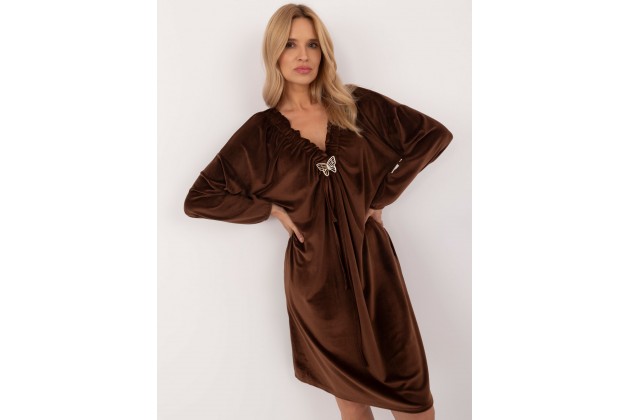Robe courte en velours à manches longues - marron