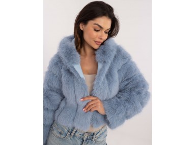 Veste court en fausse fourrure à capuche - bleu