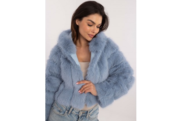 Veste court en fausse fourrure à capuche - bleu