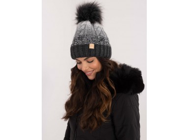 Bonnet avec un pompon - gris foncé