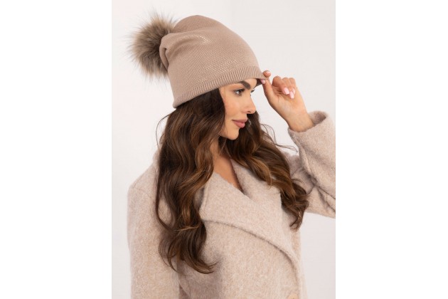 Bonnet avec pompon - beige