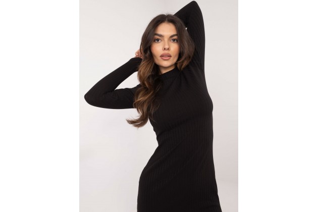 Robe longue en maille avec col ras de cou - noire