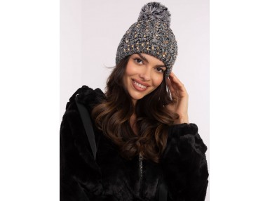 Bonnet avec pompon - gris