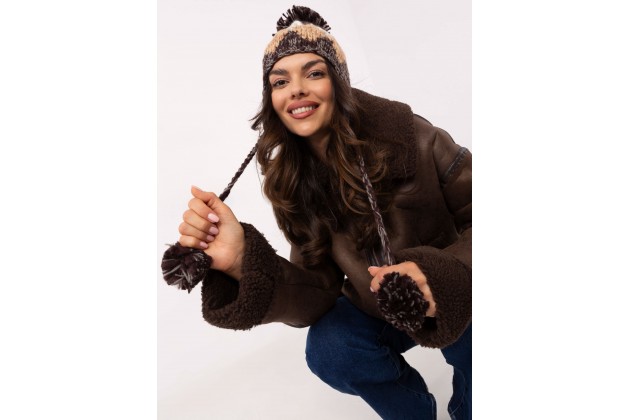 Bonnet avec pompon - marron