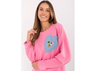 Sweat col rond en coton - rose clair